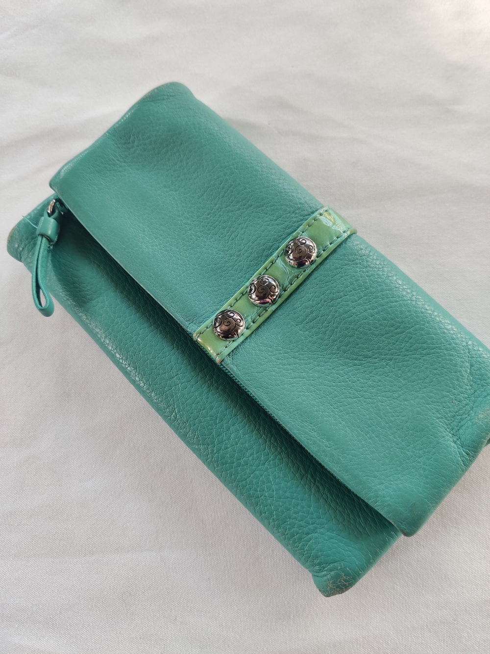 Brighton Nolita Leather Fold-Over Clutch in Teal